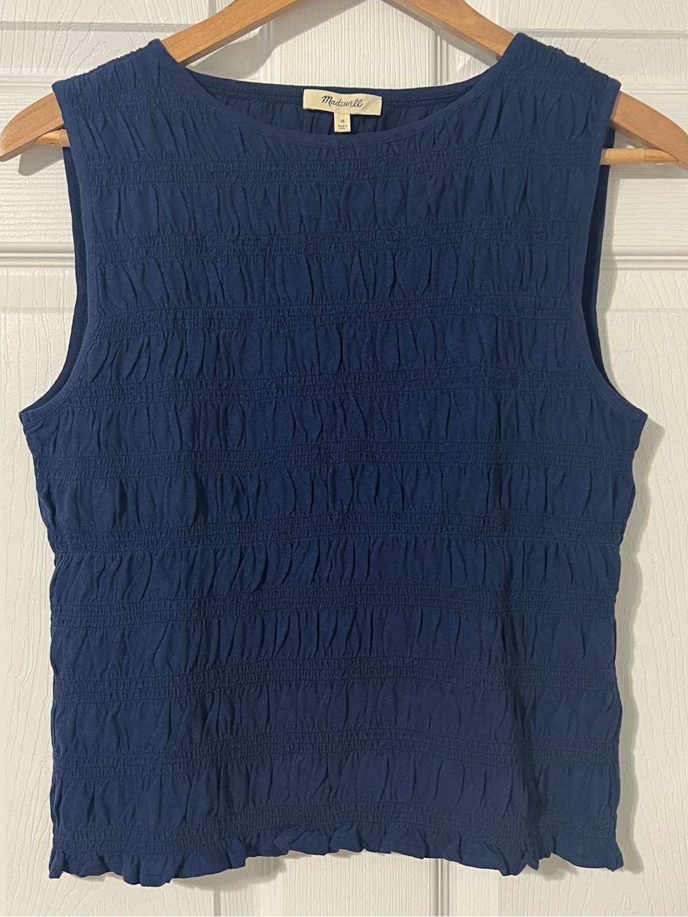 Madewell Navy Blue Smocked Boatneck Sleeveless Top (M)